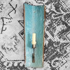 Portuguese Pantile Wall Sconce Candle Holder Clay Roof Tile Tall Teal Aqua Blue